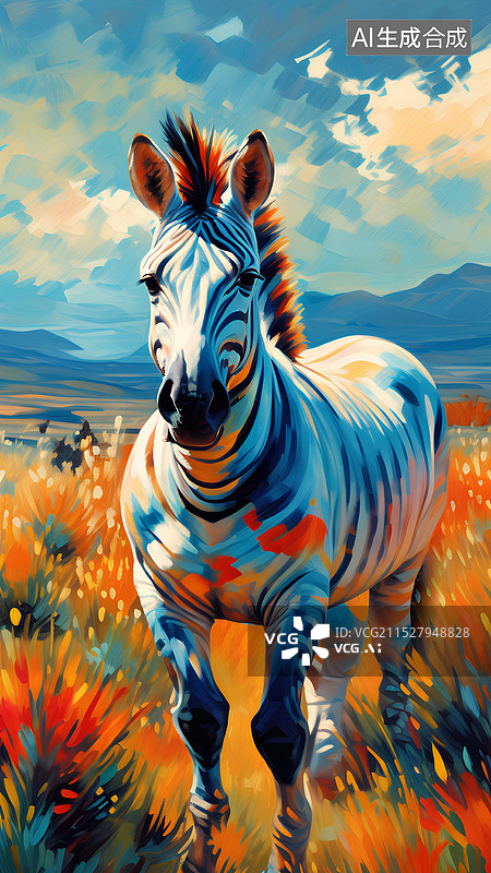 【AI数字艺术】动物主题插画  草原上的斑马图片素材