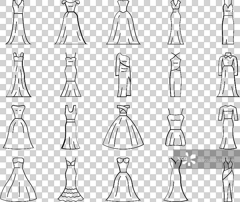 新娘、白色婚纱和花束图标集图片素材