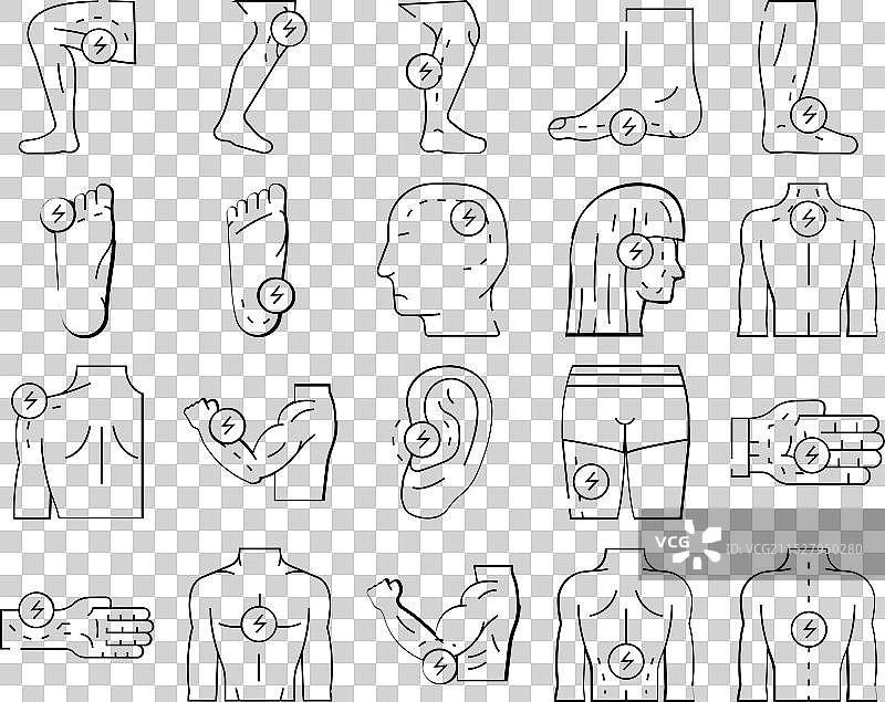 疼痛、身体不适、医疗、关节图标集图片素材