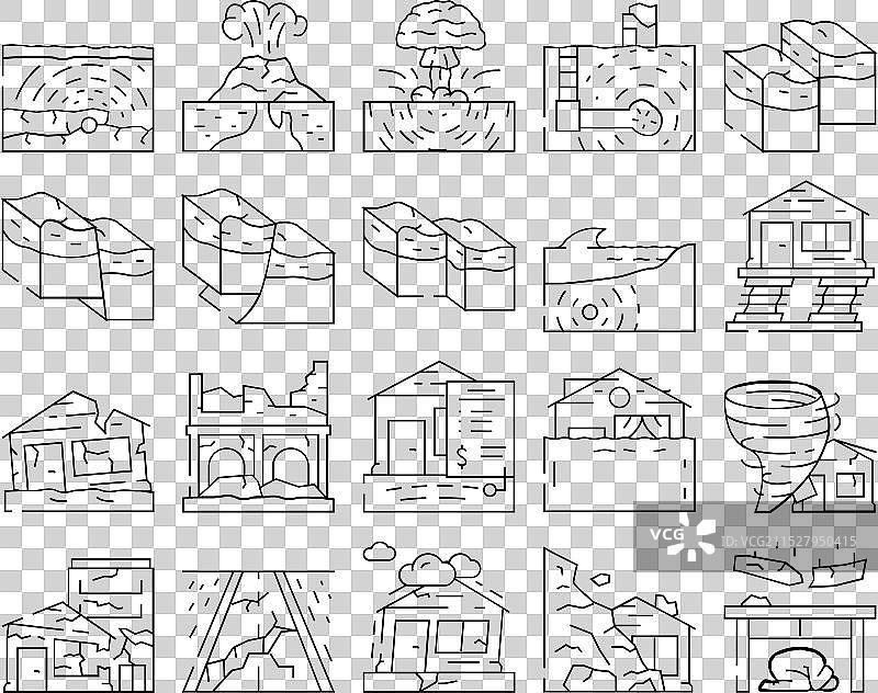 地震损害破坏图标集图片素材