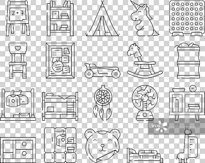 儿童卧室室内图标集图片素材