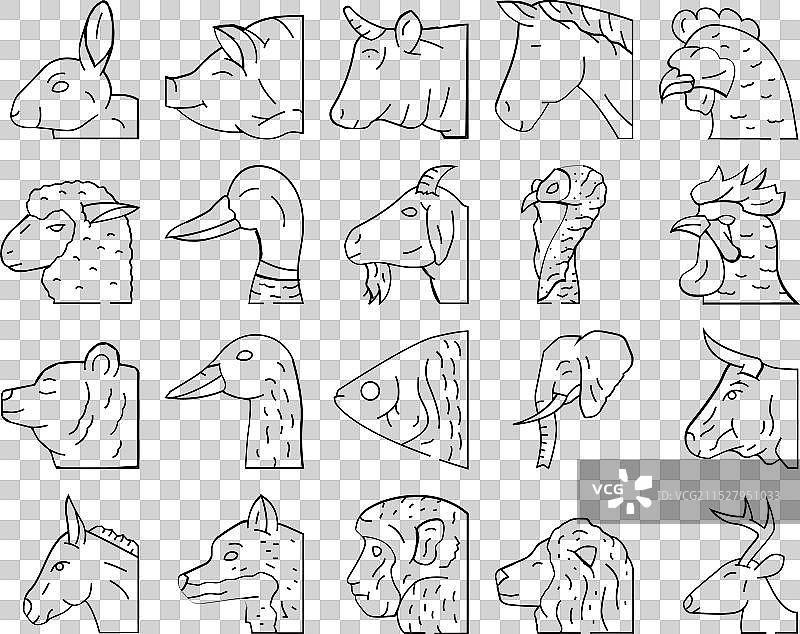 动物、动物园、宠物、面孔、农场图标集图片素材