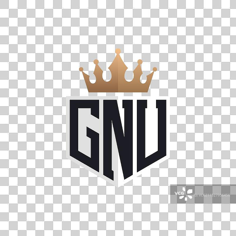 奢华的gnu标志，配有皇冠和优雅的首字母gnu图片素材