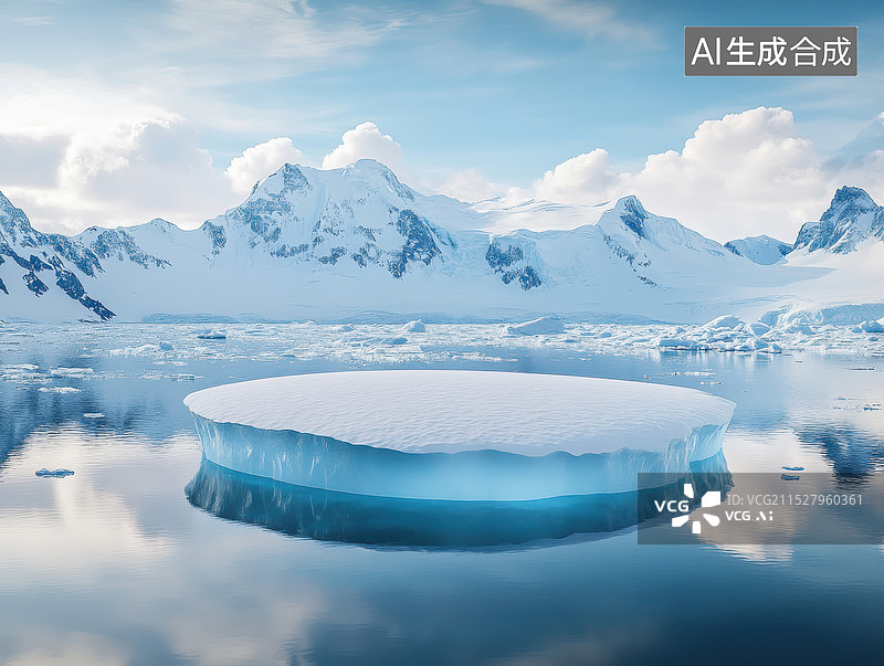 【AI数字艺术】冰天雪地蓝色清凉科技感背景，电商产品3D展台图片素材