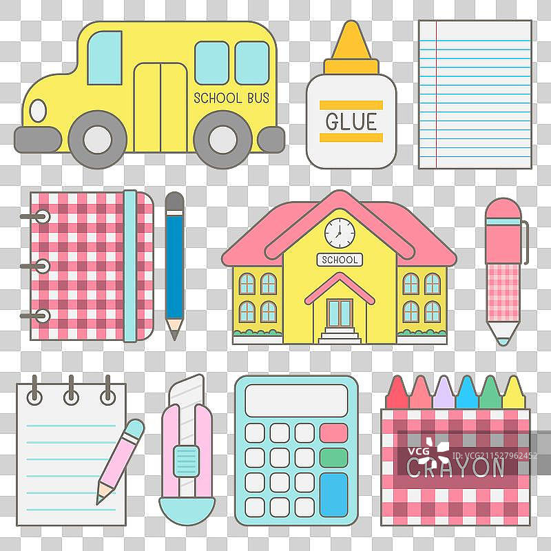 可爱的儿童粉彩手绘返校元素图片素材