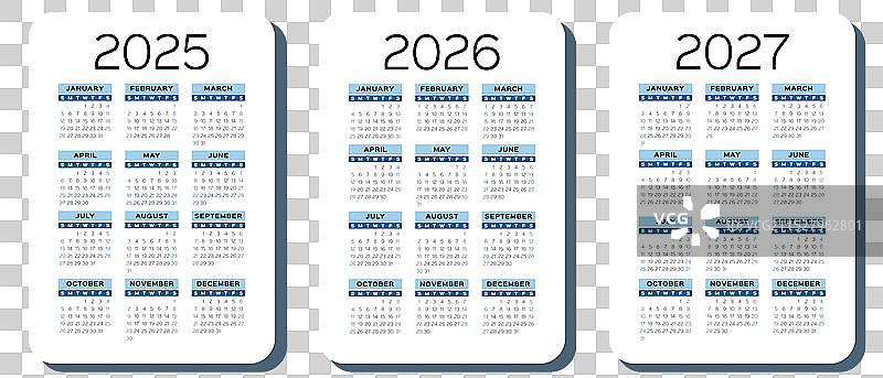 2025、2026和2027年日历套装口袋日历图片素材