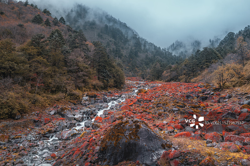 天全喇叭河景区内的红石滩图片素材
