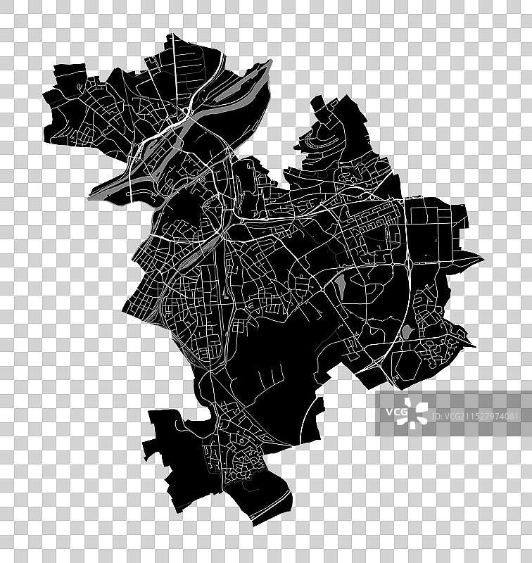 梅斯，法国的黑白城市地图图片素材