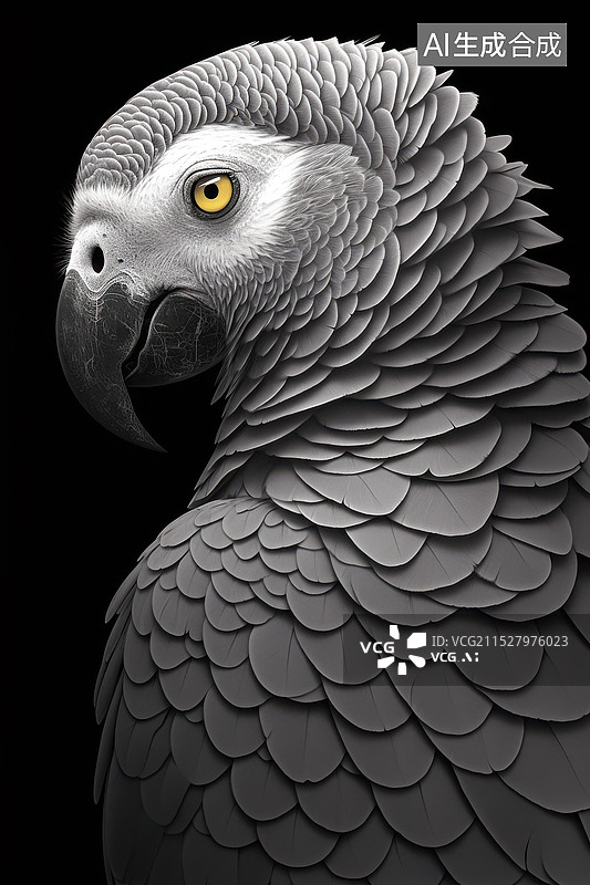 【AI数字艺术】非洲灰鹦鹉特写图片素材
