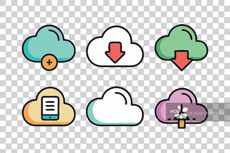 彩色云朵与上传和存储图标图片素材