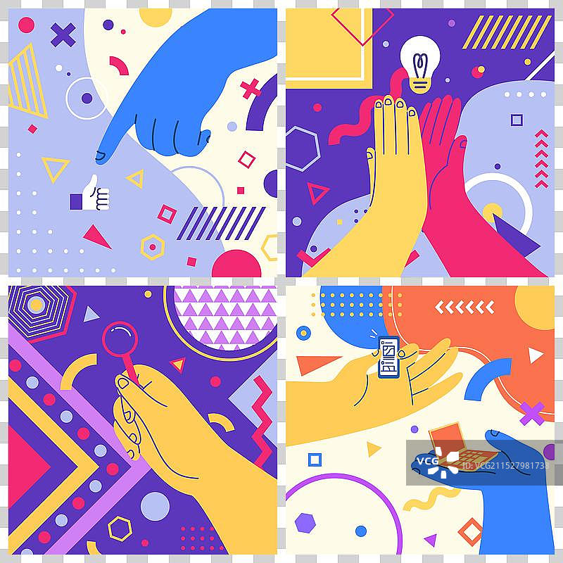 涂鸦手臂手势，手机和放大镜图片素材