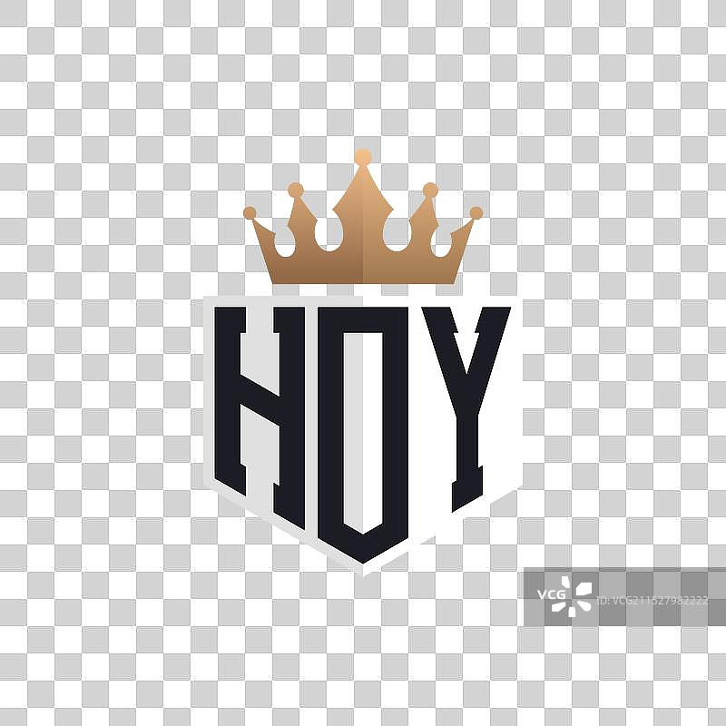 奢华的HOY标志，配有皇冠和优雅的首字母HOY图片素材