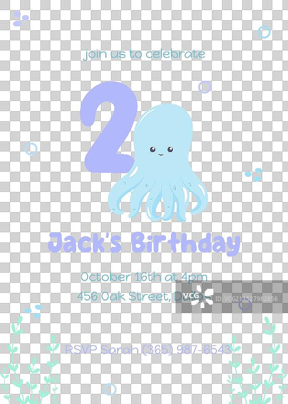 海底世界的二岁生日派对邀请函图片素材