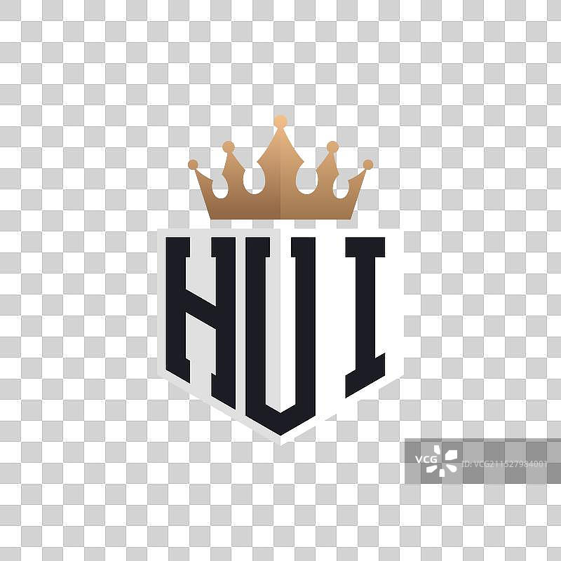 奢华的HUI标志，配有优雅的皇冠和首字母HUI图片素材