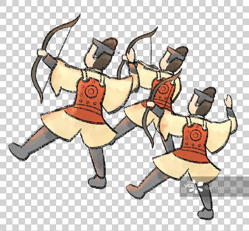 国风插画士兵射箭图片素材