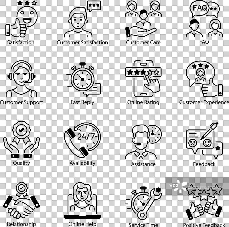 客户支持线条图标集合图片素材