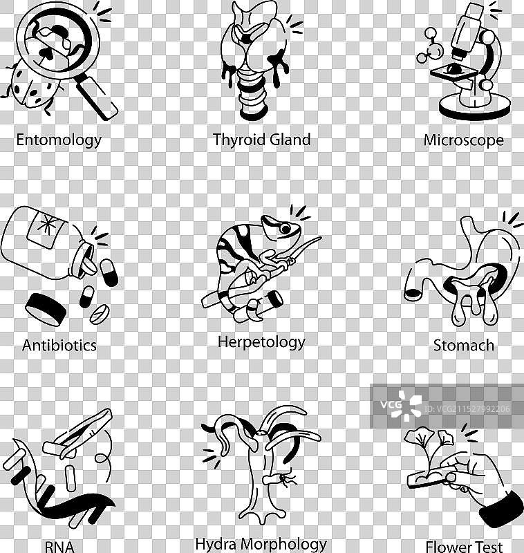 生物学学习涂鸦风格图标集图片素材