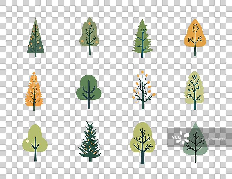 可爱的卡通树扁平设计图片素材