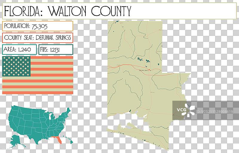 佛罗里达州沃尔顿县地图图片素材