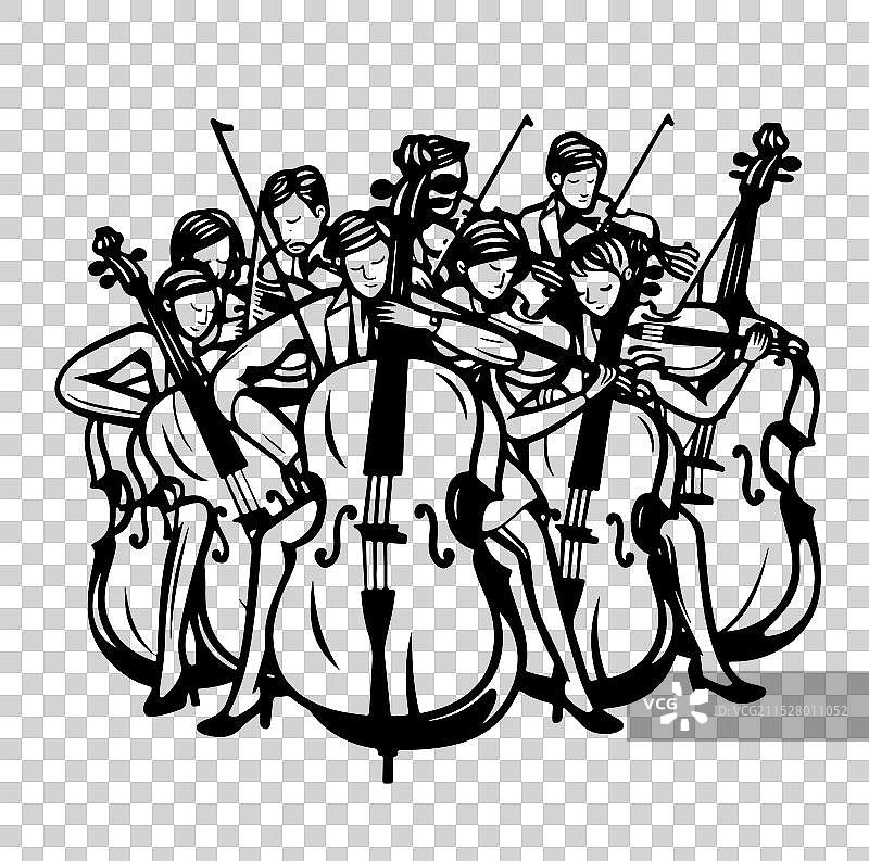 手绘音乐家演奏的素描图片素材