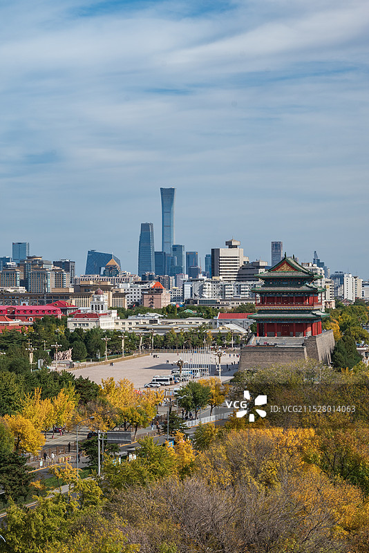 中国北京中轴线，正阳门与国贸CBD古今同框图片素材