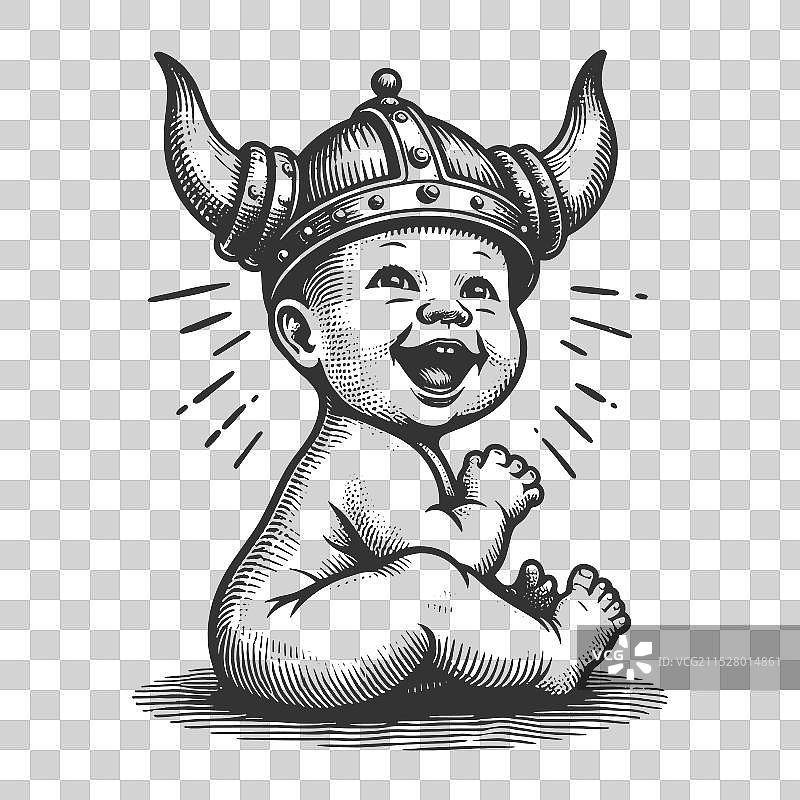 穿着维京人服装的笑宝宝图片素材