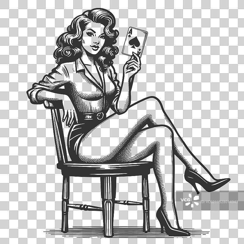 持有黑桃A牌的性感女郎图片素材