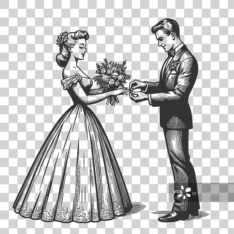 新娘和新郎互换戒指图片素材