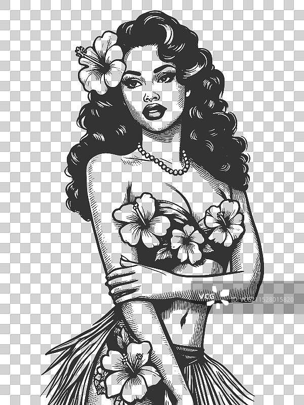 夏威夷草裙舞女孩与木槿花图片素材