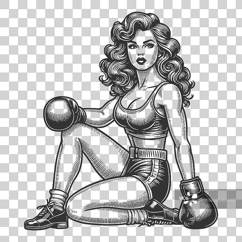 准备战斗的女拳击手雕刻图图片素材