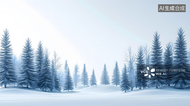 【AI数字艺术】雪地上的松树林风景图片素材