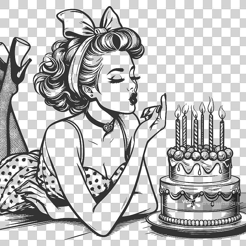 性感女郎吹灭生日蜡烛图片素材