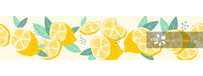 无缝手绘柠檬边框设计图片素材