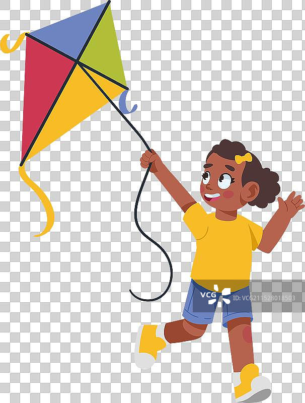 卡通女孩放风筝图片素材