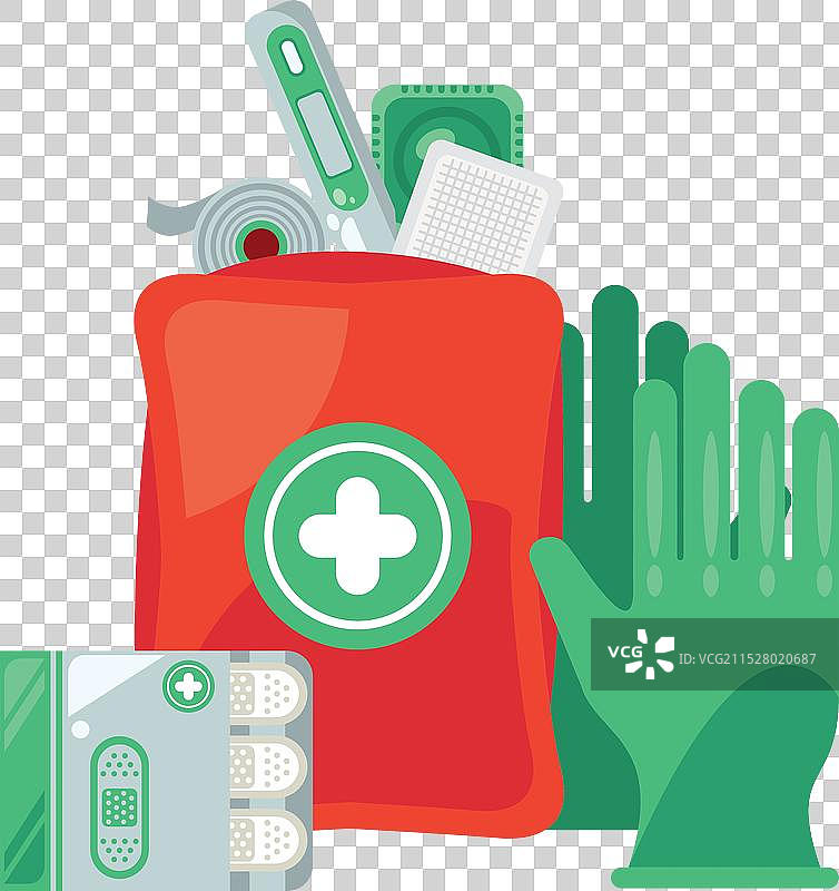 医疗急救包与乳胶手套图片素材