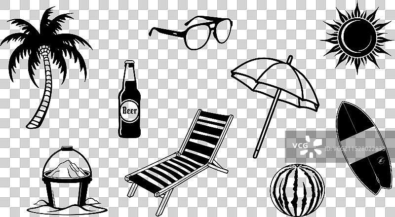 夏季海滩的时尚剪影图片素材