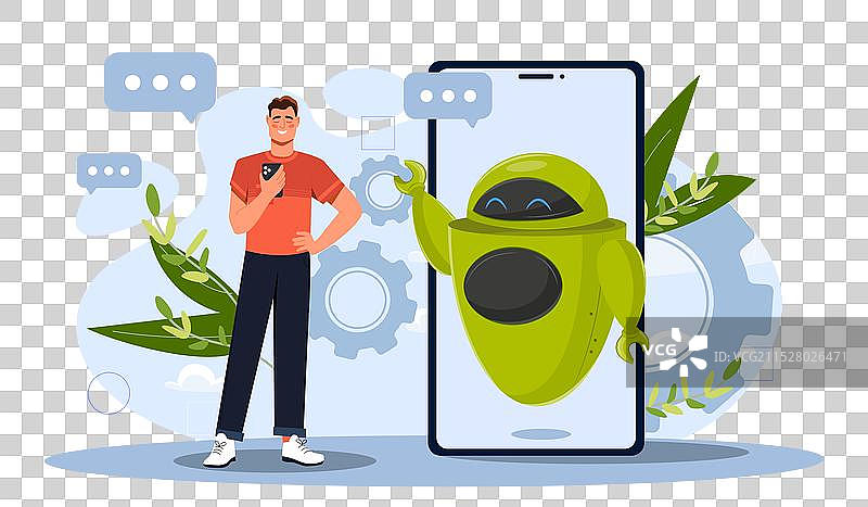 靠近智能手机的虚拟助手男性图片素材
