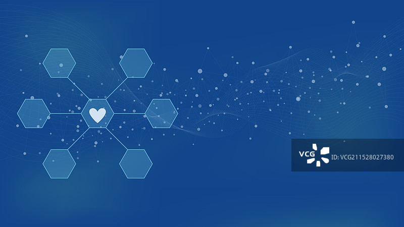 带有连接六边形和分子结构的心形图案图片素材