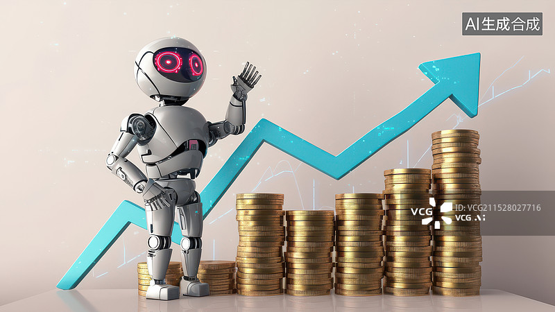 【AI数字艺术】智能理财、智能投顾、机器人理财扁平化概念插图图片素材