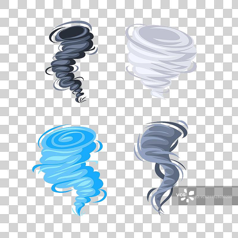 四个卡通风旋在白色背景上旋转图片素材