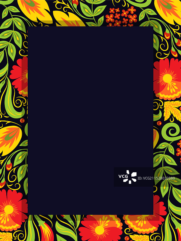 鲜艳红花与绿色的花卉边框图片素材