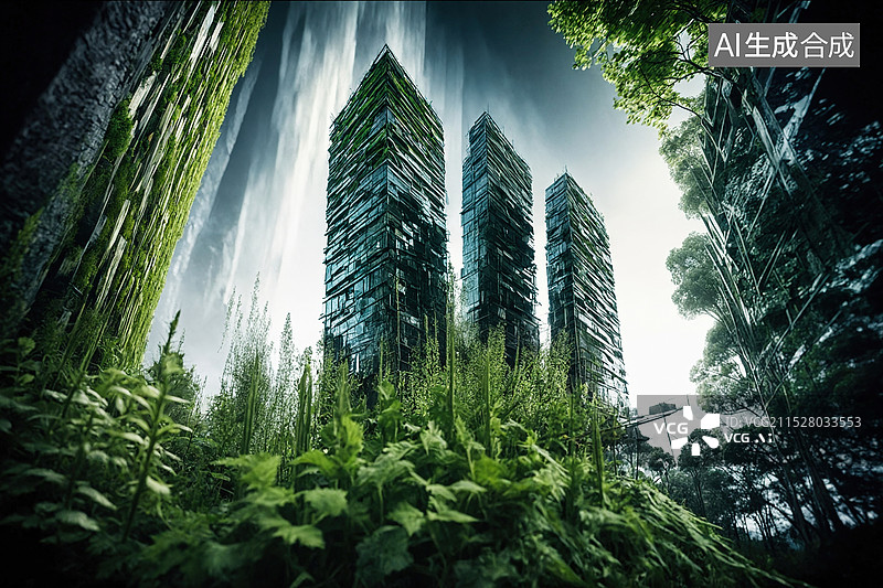 【AI数字艺术】绿色城市建筑群图片素材