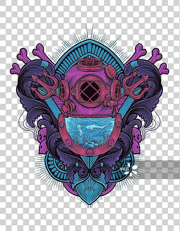 带有古董雕刻装饰的狼头图片素材