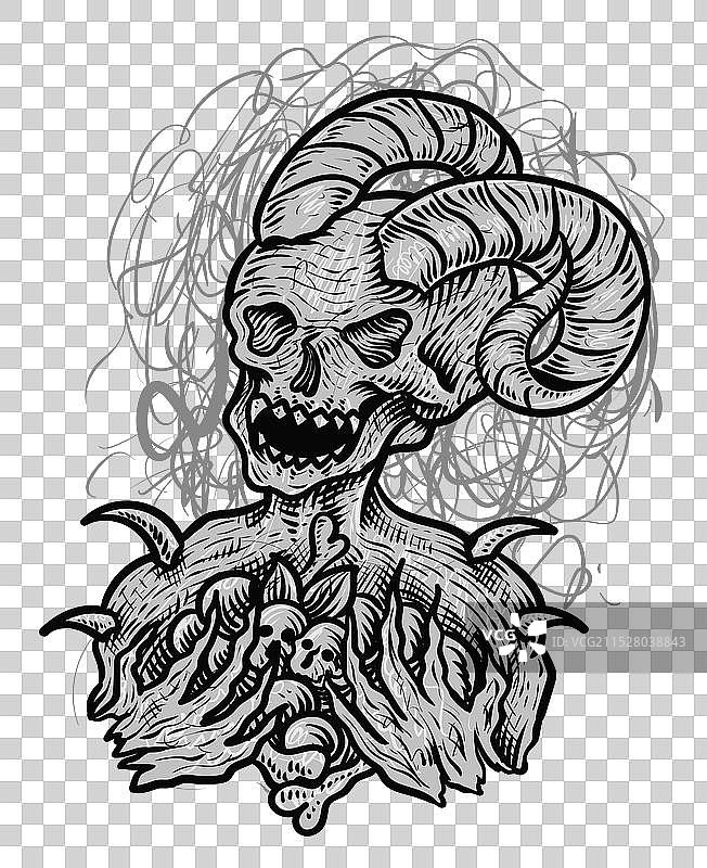 恐怖的恶魔骷髅，抽象风格，完美适合图片素材