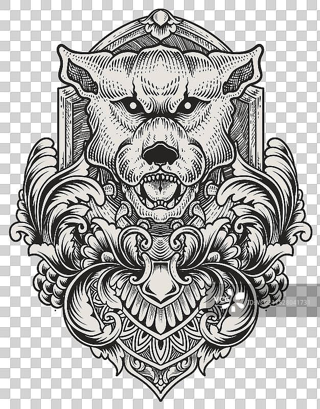 复古风格的狗狗雕刻图案图片素材