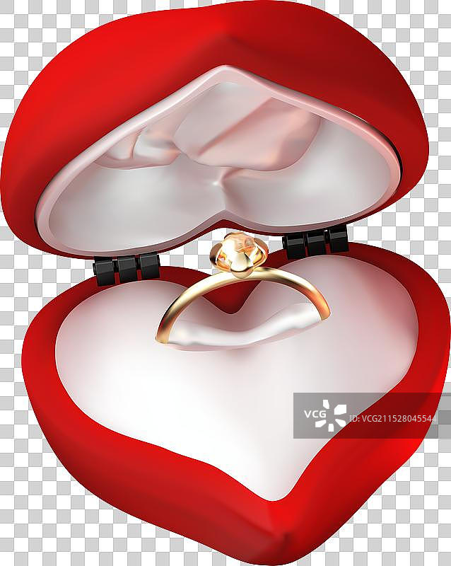 孤立的3D订婚戒指与心形图案图片素材