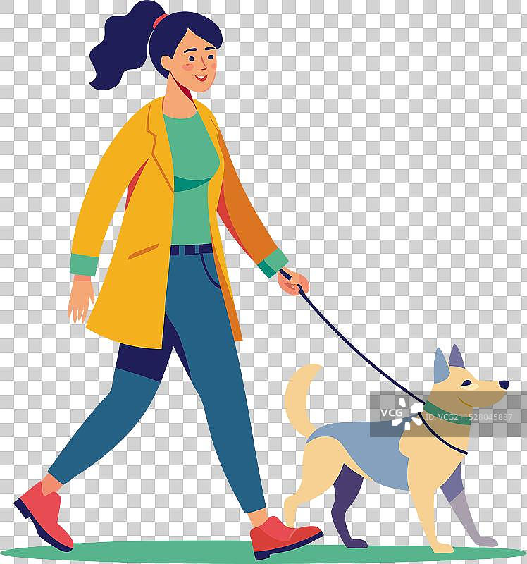 年轻女性遛狗图片素材