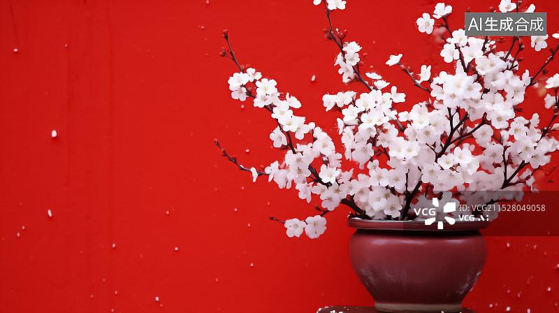 【AI数字艺术】红色背景下的花朵特写图片素材