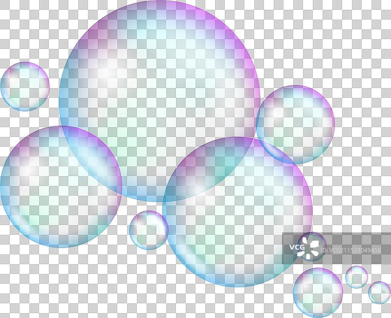 真实的肥皂泡套装，带有彩虹反射图片素材