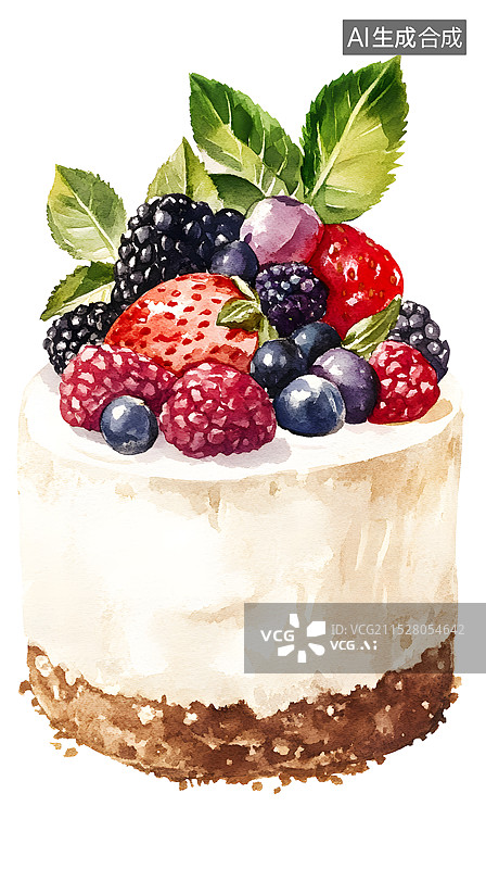 【AI数字艺术】AIGC:白色背景下美味的水果蛋糕，庆祝，生日图片素材